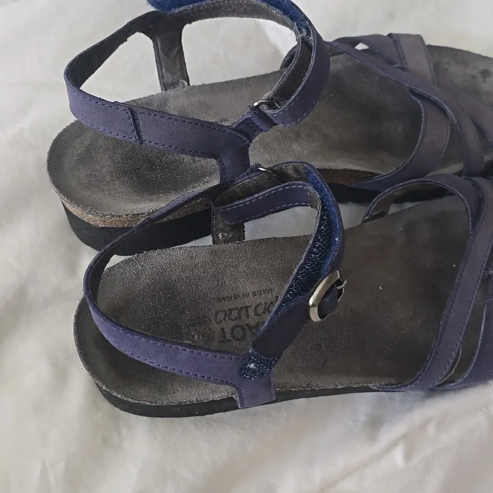 Naot Brittany Sandals Indigo Nubuck Blue Women’s 38/7 Comfort Cork Ankle Strap